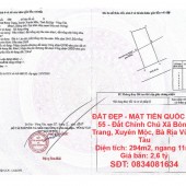 ĐẤT ĐẸP - MẶT TIỀN QUỐC LỘ 55 - Đất Chính Chủ Xã  Bông Trang, Xuyên Mộc, Bà Rịa Vũng Tàu